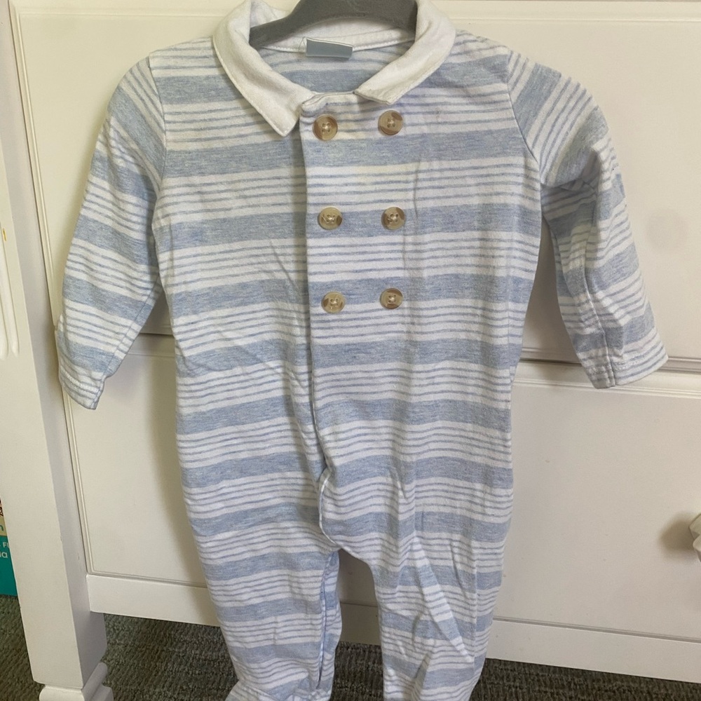 Edgehill Collection Blue and White Striped Footie One Piece